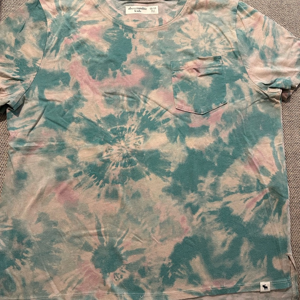 Abercrombie Kids Teal and Pink Tie-Dye Tee